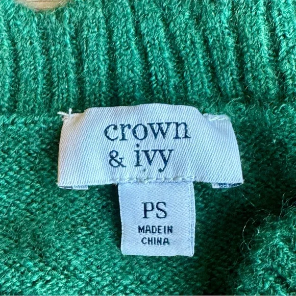 Classic Casual PS Crewneck Sweater Embellished Shoulder Knit Green - Picture 8 of 10